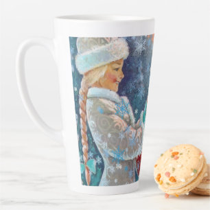 Tasse Latte Noël Hiver Neigeux Fille Mignonne avec Écureuils