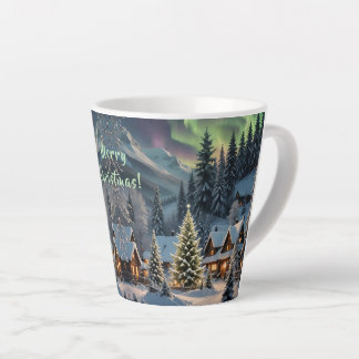 Tasse Latte Noël Magique, Village de Montagne, Lumières Polair