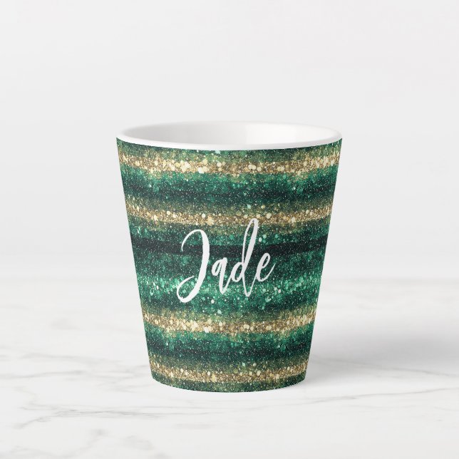 Tasse Latte Noël Pailleté Vert Or (Devant)