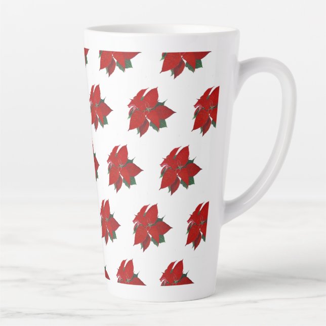 Tasse Latte Noël Poinsettia Motif Rouge sur Blanc Grand (Droite)