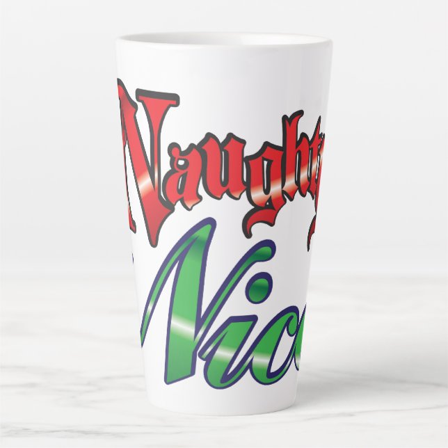 Tasse Latte Noël Rétro, Mauvais ou Bonnes Lettres Rouges Verte (Devant)