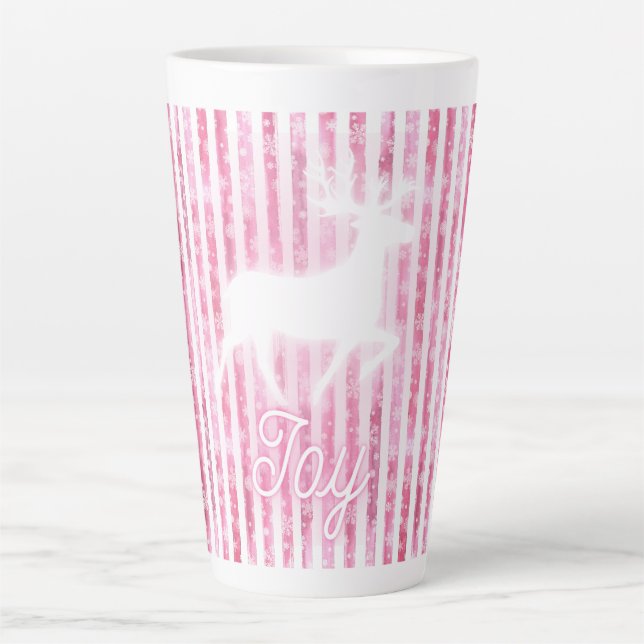 Tasse Latte Noël rose et blanc Joie Reindeer (Devant)