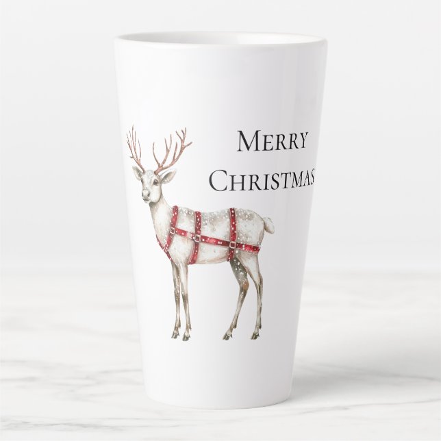 Tasse Latte Noel rouge menthe blanche cerf blanc (Devant)
