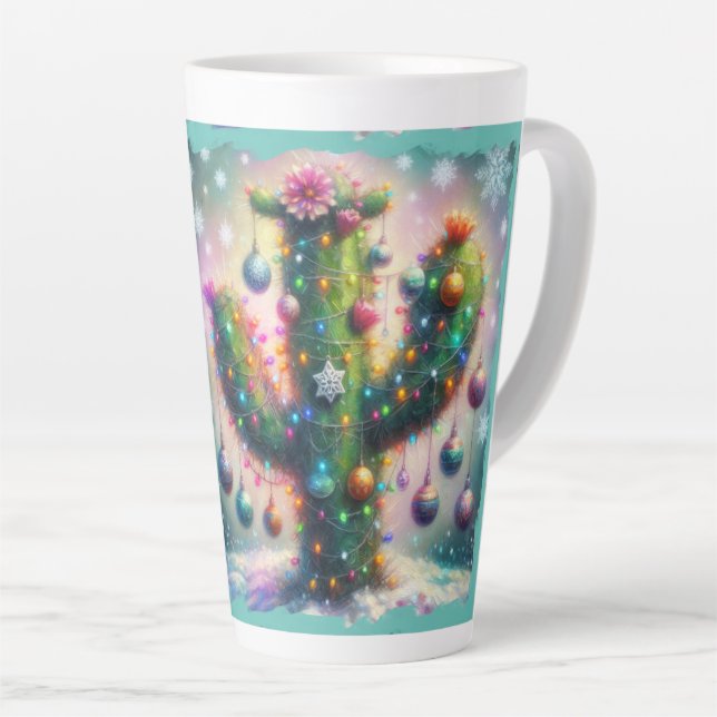 Tasse Latte Noël Saguaro Cactus Whimsical Snowflakes (Angle droit)
