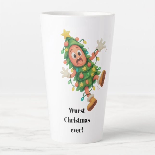 Tasse Latte Noël saucisson le pire ! Drôle de salami (Devant)