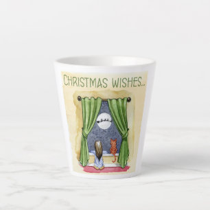 Tasse Latte Noël Souhaite Mignonne Enfant & Kitty Chat Noël