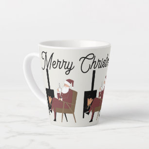 Tasse Latte Noël Traditionnel Père Noël devant la Cheminée Tex