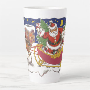 Tasse Latte Noël Vintage, Jolly Santa Claus avec Sleigh