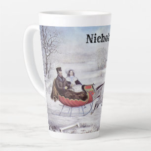 Tasse Latte Noël Vintage, La Route Hiver, Cheval Sleigh