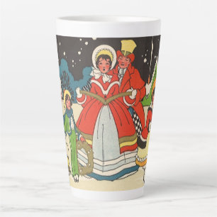 Tasse Latte Noël vintage, une famille chantant des chants de N