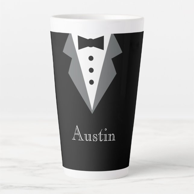 Tasse Latte Noir Blanc Formal Tuxedo Personnalisé (Devant)