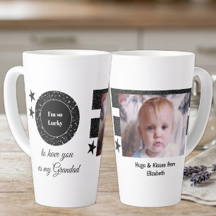 Tasse Latte Noir blanc tellement chanceux Papy avec photo