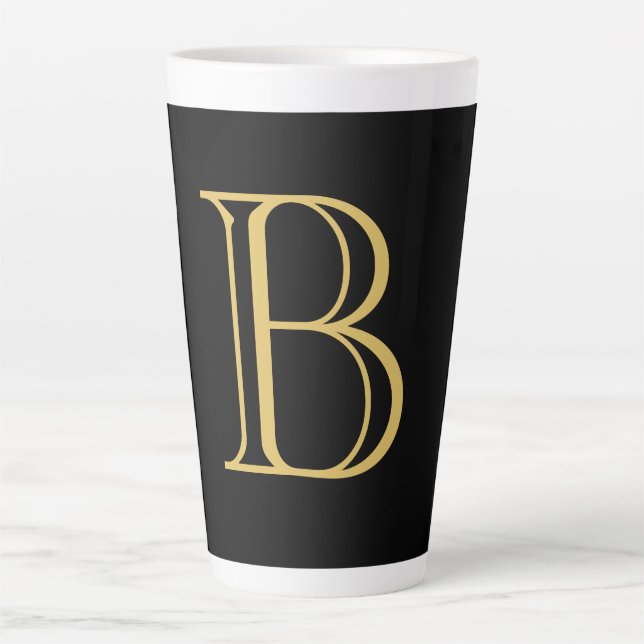 Tasse Latte Noir couleur or Monogramme professionnel Calligrap (Devant)