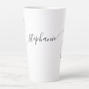 Tasse Latte Noir Elegant Script Nom Courbe