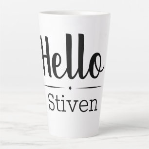 Tasse Latte Noir et blanc élégant Bonjour Nom personnalisé