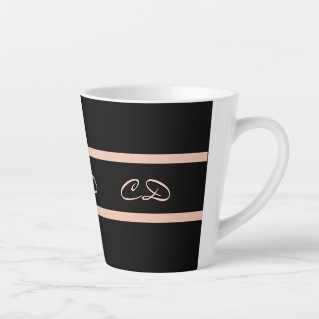 Tasse Latte Noir rose or monogramme initiales élégant script (Droite)