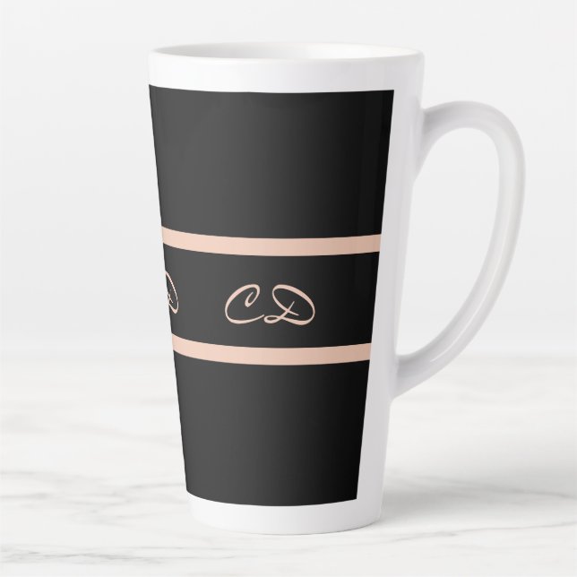 Tasse Latte Noir rose or monogramme initiales élégant script (Droite)