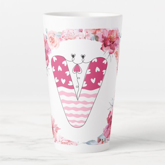 Tasse Latte Nom Alphabet V (Devant)