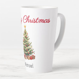 Tasse Latte Nom, Arbre décoré joliment, Joyeux Noël
