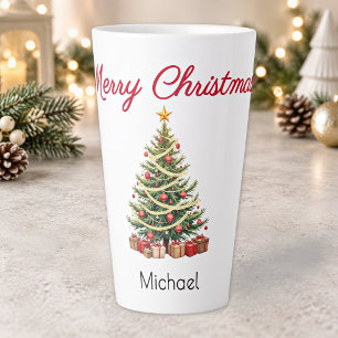 Tasse Latte Nom, Arbre décoré joliment, Joyeux Noël
