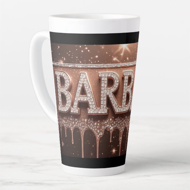 Tasse Latte Nom Barbara en rose gold dégoulinant (Angle gauche)