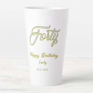 Tasse Latte nom date anniversaire quarante bleu vert pastel te