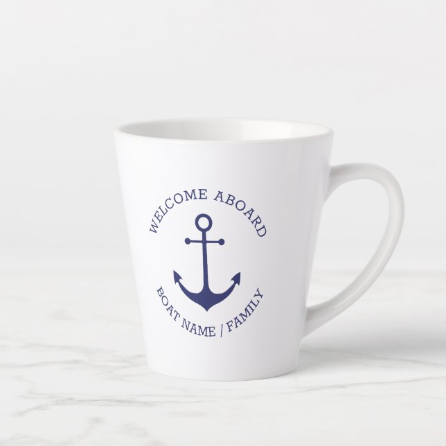Tasse Latte Nom de bateau personnalisé Bienvenue à bord de l'a (Droite)