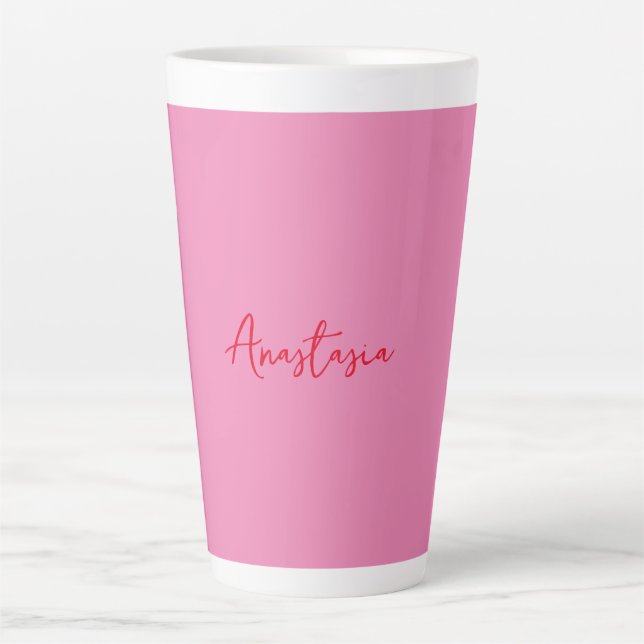 Tasse Latte Nom de calligraphie professionnelle rose personnal (Devant)