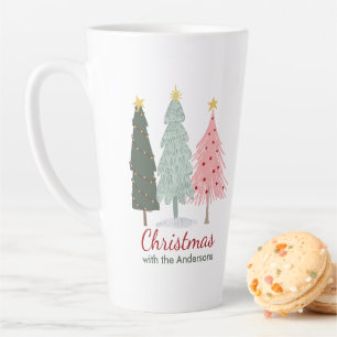 Tasse Latte Nom de famille personnalisé Noël minimaliste moder