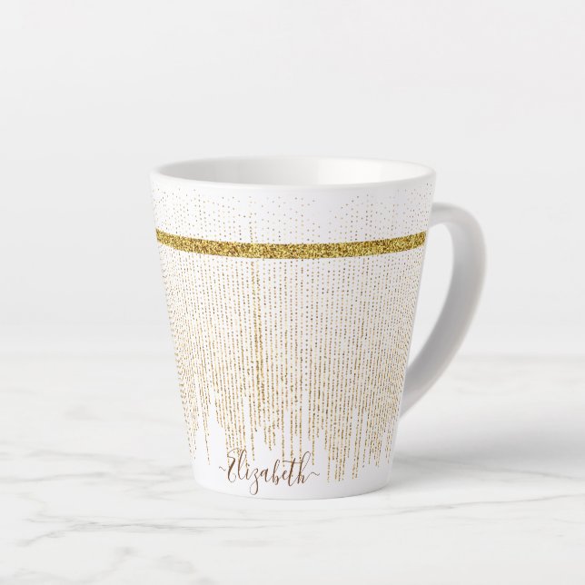 Tasse Latte Nom de monogramme pailleté or élégant (Angle droit)