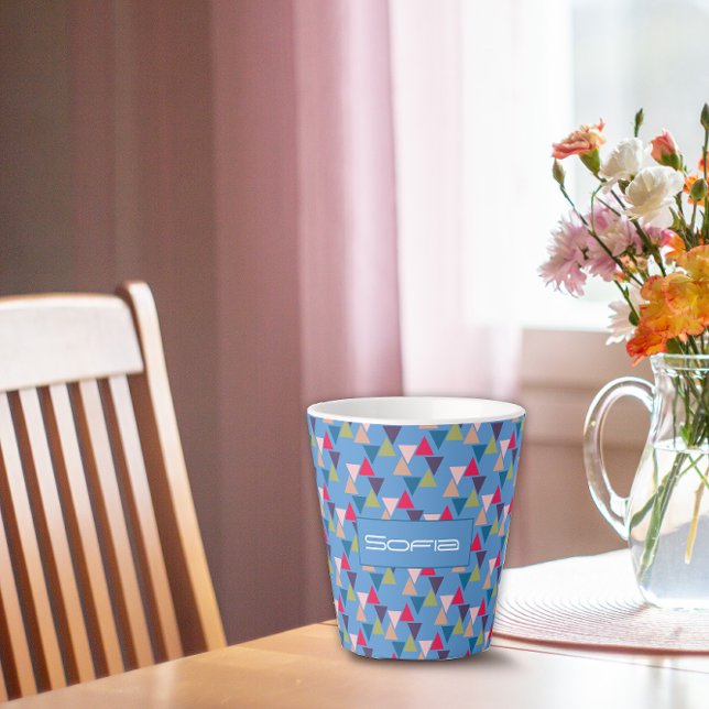 Tasse Latte Nom de motif triangle Abstrait bleu (Créateur téléchargé)