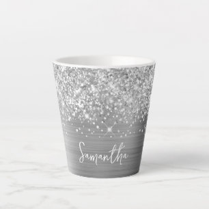 Tasse Latte Nom de script Glam Argent Extra Étincelant