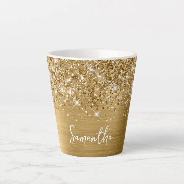 Tasse Latte Nom de script Gold Glam Extra Étincelant (Devant)