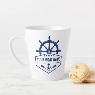 Tasse Latte Nom de votre bateau Ancre nautique Oars Helm 2 Sid