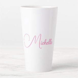 Tasse Latte Nom d'écriture moderne professionnel rose blanc