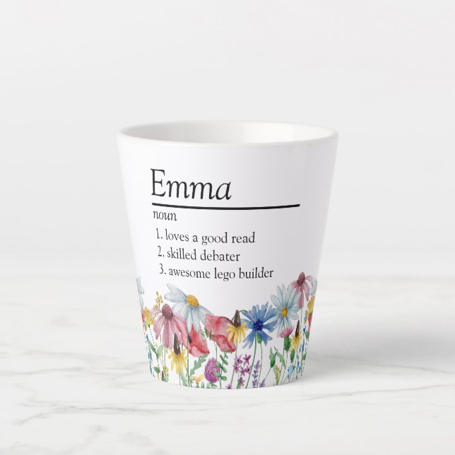 Tasse Latte Nom Définition Pays Frontière Rustique Fleur sauva (Devant)