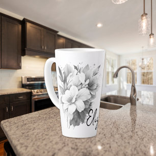 Tasse Latte Nom des fleurs noires et blanches