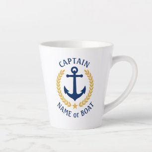 Tasse Latte Nom du bateau capitaine Ancre Gold Laurel Star