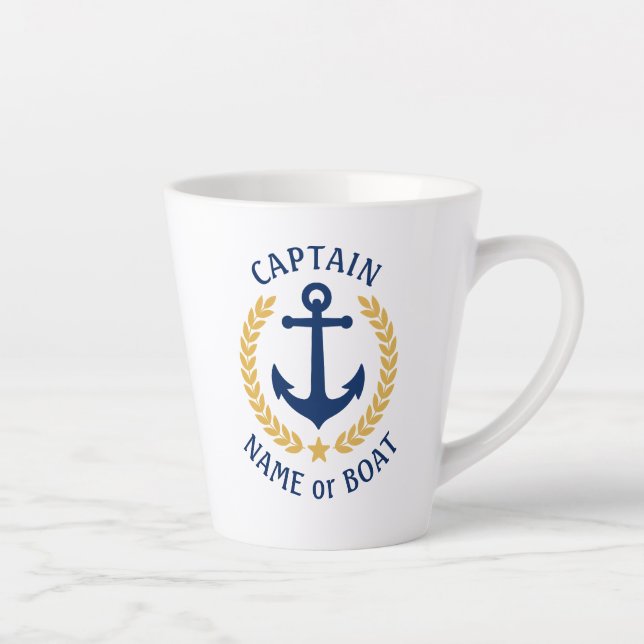 Tasse Latte Nom du bateau capitaine Ancre Gold Laurel Star (Droite)