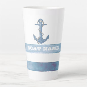 Tasse Latte Nom du bateau nautique, Ancre, corde, Bleu clair b