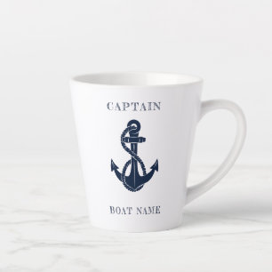 Tasse Latte Nom du bateau nautique Marine Ancre bleue Capitain