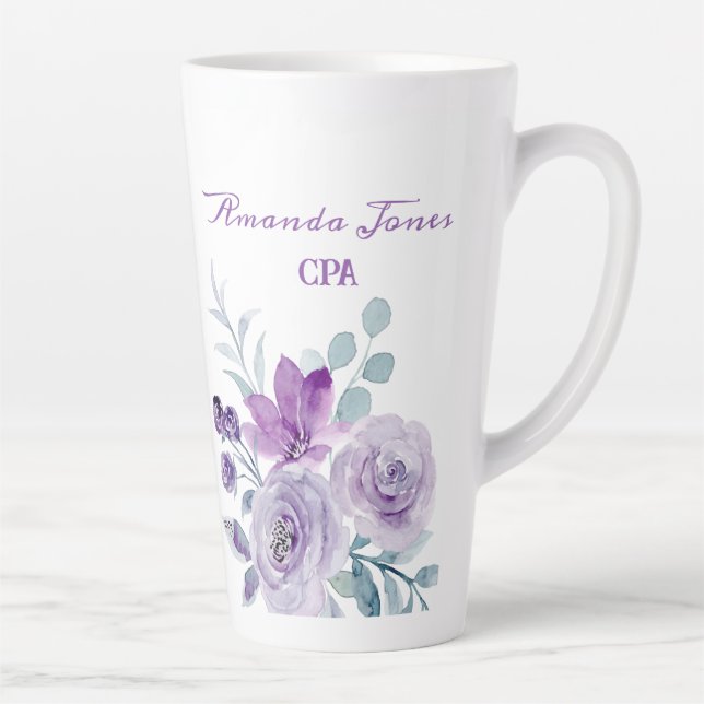 Tasse Latte Nom du client CPA Comptable Floral Rose (Droite)