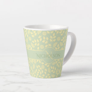Tasse Latte Nom du monogramme élégant Motif Feuille Pastel G