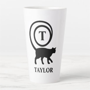 Tasse Latte Nom du monogramme Kitty initial Chat Lover Blanc N