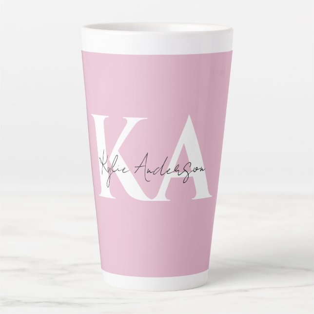 Tasse Latte Nom du monogramme personnel rose moderne - (Devant)