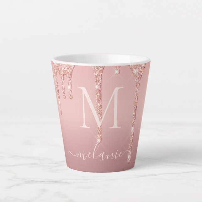 Tasse Latte Nom du monogramme Texte Rose Parties scintillant G (Devant)