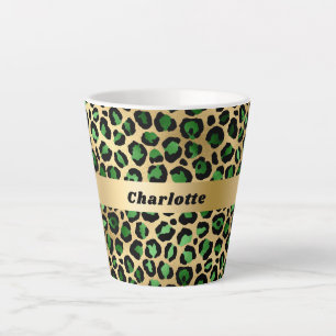 Tasse Latte Nom du motif du léopard vert émeraude