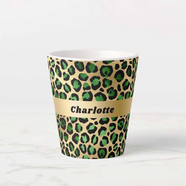 Tasse Latte Nom du motif du léopard vert émeraude (Devant)