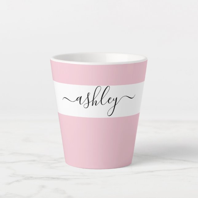 Tasse Latte Nom Élégant en Typographie Script Rose (Devant)