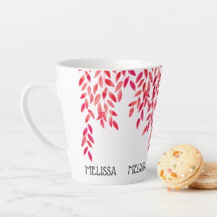 Tasse Latte NOM et Painted Hot Pink Leaf Vines Botanique
